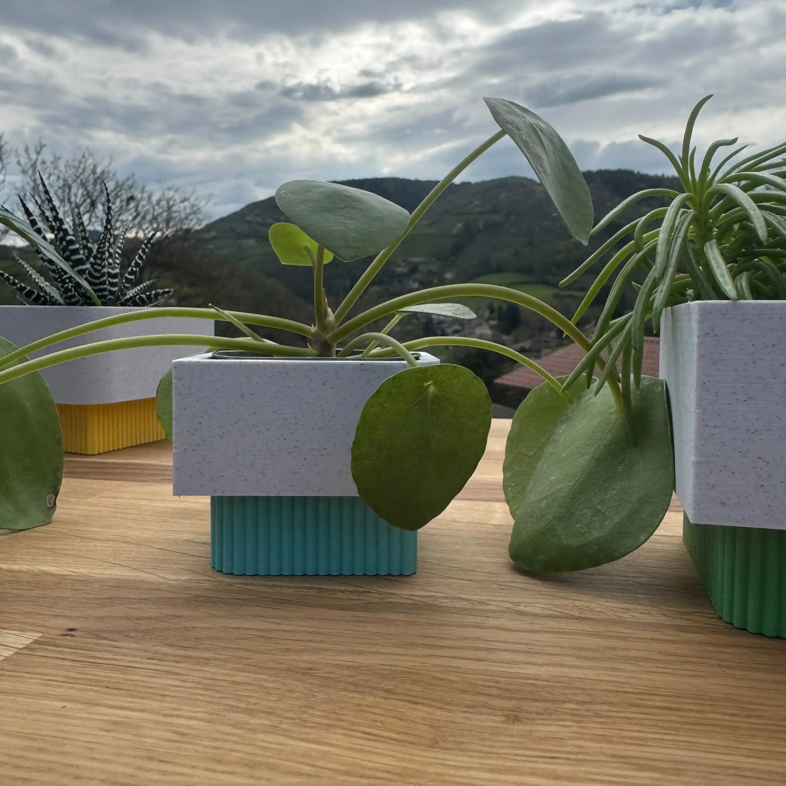 Cache-pot mural bleu arctique made in France